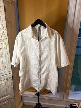Caribbean Men Off-White Short-Sleeve Embroidered Button Down Shirt Resort Sz XL